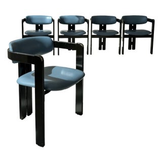 Pamplona Dining Chairs and Table in Petrol Leather by Augusto Savini for Pozzi, Italy, 1970, Set of 7 For Sale