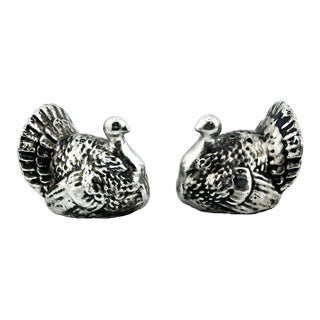 Vintage Ceramic Turkey Salt & Pepper Shakers With Metallic Silver Finish - A Pair For Sale