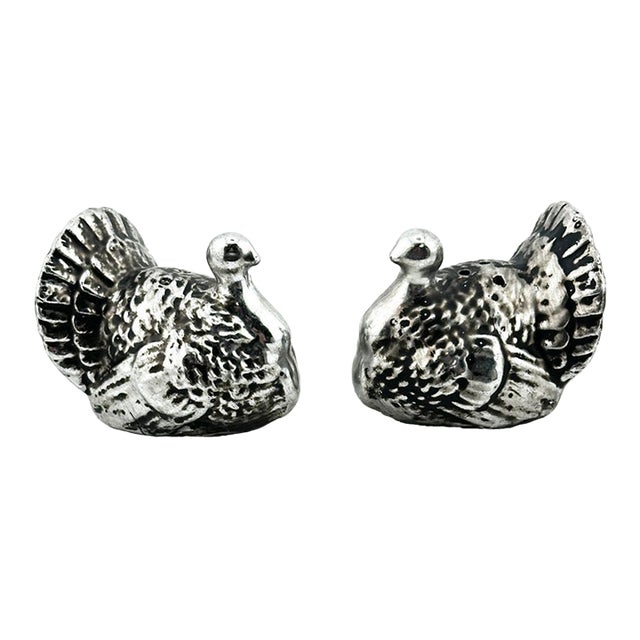 Vintage Ceramic Turkey Salt & Pepper Shakers With Metallic Silver Finish - A Pair For Sale