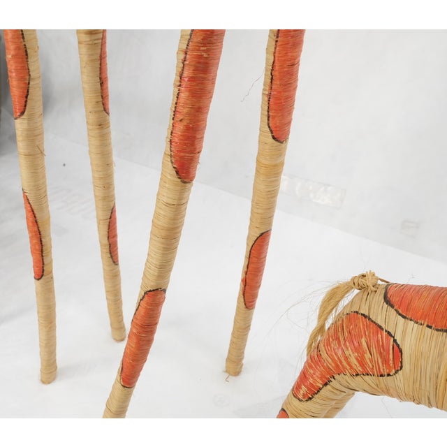 Group of 4 Giraffe Folk Art Rattan Bamboo Straw Hand Painted Animal Sculptures For Sale - Image 13 of 16