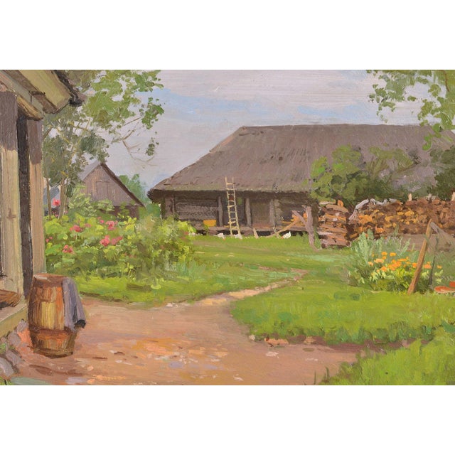 Alfejs Bromults, Courtyard, 1954, Oil Painting on Board, in Good conditions. Designed 1950 to 1959 I have official proof...