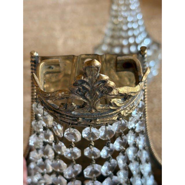 Metal Pair of Vintage Hollywood Regency / French Empire-Style Basket Wall Sconces For Sale - Image 7 of 12
