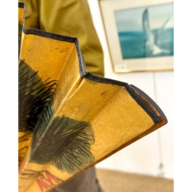 Ornamental & Decorative Materials Monumental 70" Vintage Chinese Hand-Painted Gilt Wall Fan - "Cranes & Pine" For Sale - Image 7 of 15