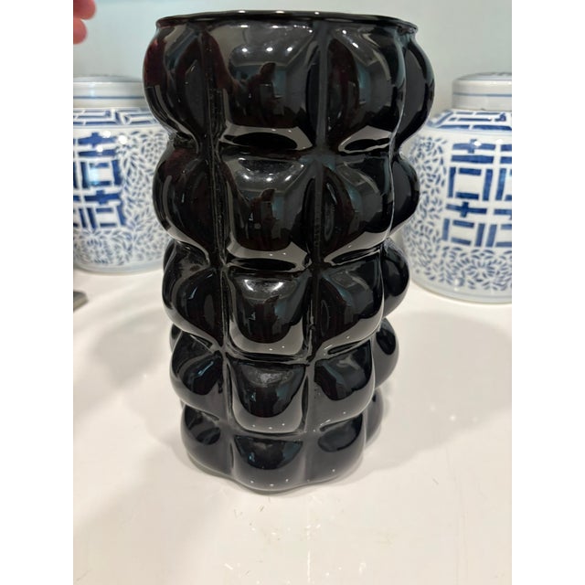 Mid 20th Century Vintage Black Bubble Art Glass Vase in the Style of Kosta Boda For Sale - Image 5 of 9