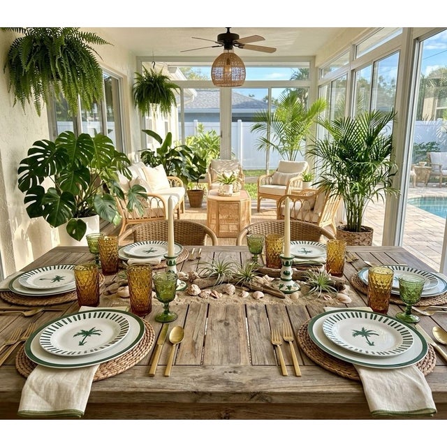 Forest Green Set of Six Fern & Co. For Anthropologie "Palm Tree" Salad Plates For Sale - Image 8 of 12