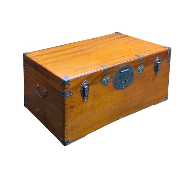 Sienna Vintage Oriental Wood Rectangular MoonFace Hardware Trunk Table For Sale - Image 8 of 15