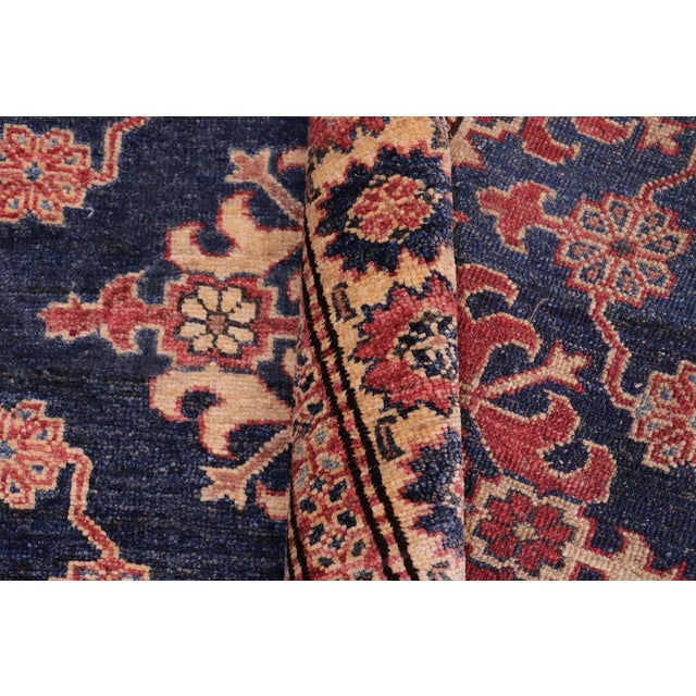 Textile Southwestern Super Kazak Blue/Tan Wool Rug - 4'8'' X 6'1'' For Sale - Image 7 of 10