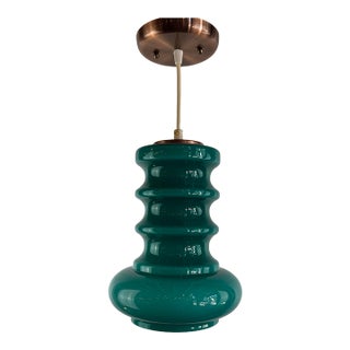 Vintage Swedish Flygsfors Teal Glass Pendant For Sale