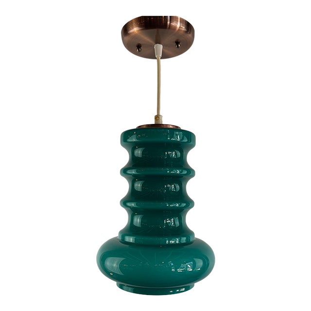 Vintage Swedish Flygsfors Teal Glass Pendant For Sale