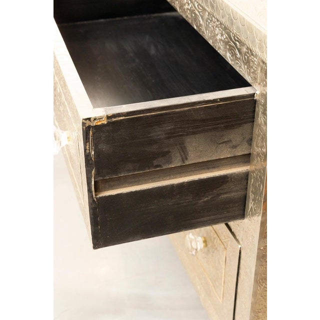 Silver Mid 20th Century Hand-Embossed White Metal-Clad Two-Drawer Chest For Sale - Image 8 of 8