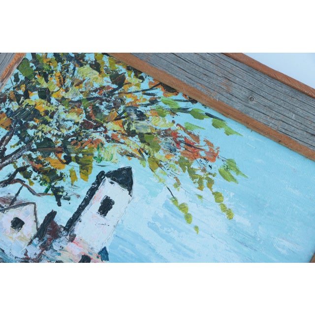 Rustic Vintage Coastal Painting Framed in Reclaimed Wood For Sale - Image 3 of 6