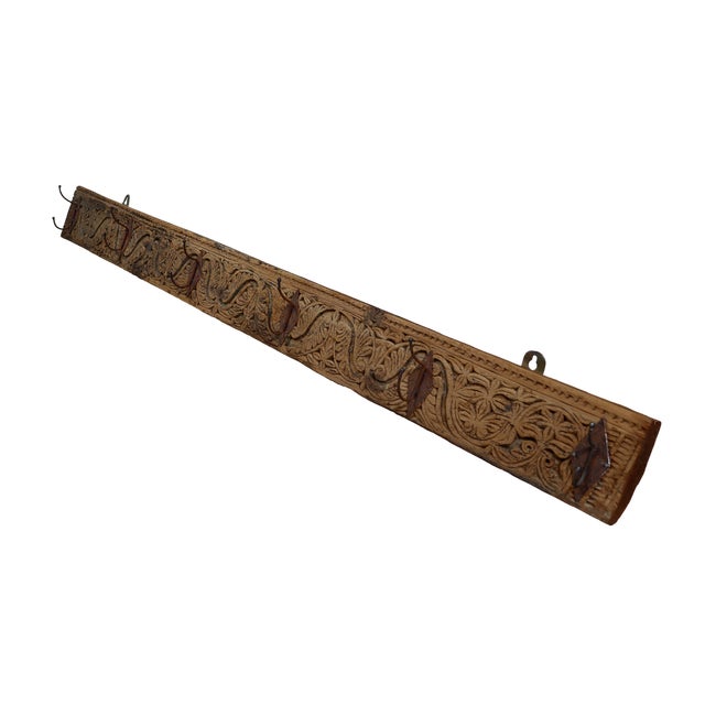 Antique Wood Handcarved Wall Coat Rack, 1890s For Sale