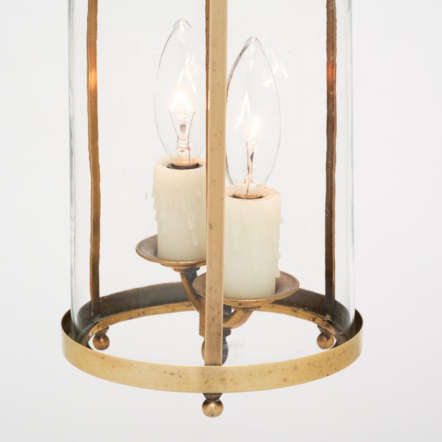 Metal Pair of Petite French Antique Brass Lanterns For Sale - Image 7 of 9