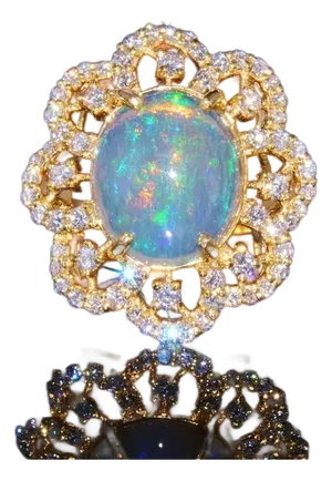 Certified Natural 6.29CTS VS F Diamond Opal 18K Solid Gold Floral Ring, size 6.75