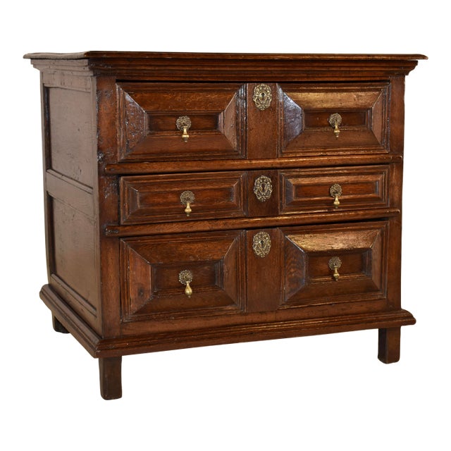 Early 17th Century English Oak Paneled Chest of Drawers For Sale