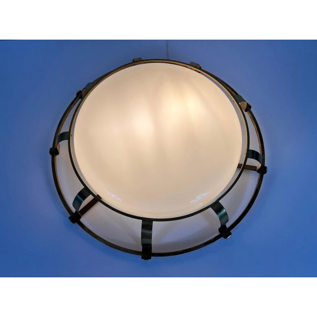 Brass and Glass Wall Lamp or Flush Mount, Italy, 1960s For Sale - Image 4 of 12