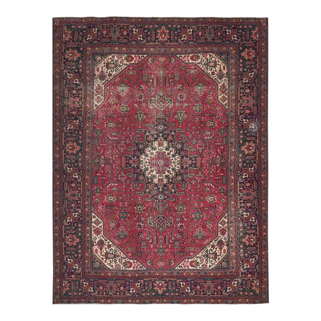 1970s Vintage Persian Handmade Wool 9x12 Red Area Rug For Sale