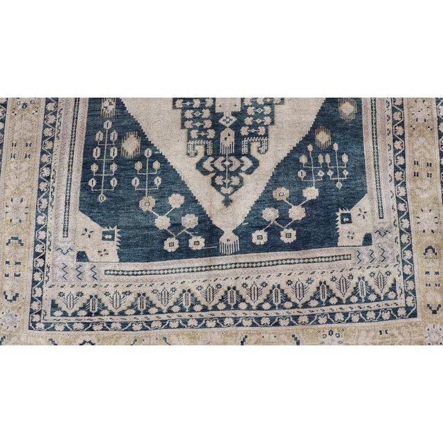 Early 20th Century Elegant Vintage Turkish Oushak Rug With Intricate Blue & Beige Design 6'4" X 13' For Sale - Image 5 of 12