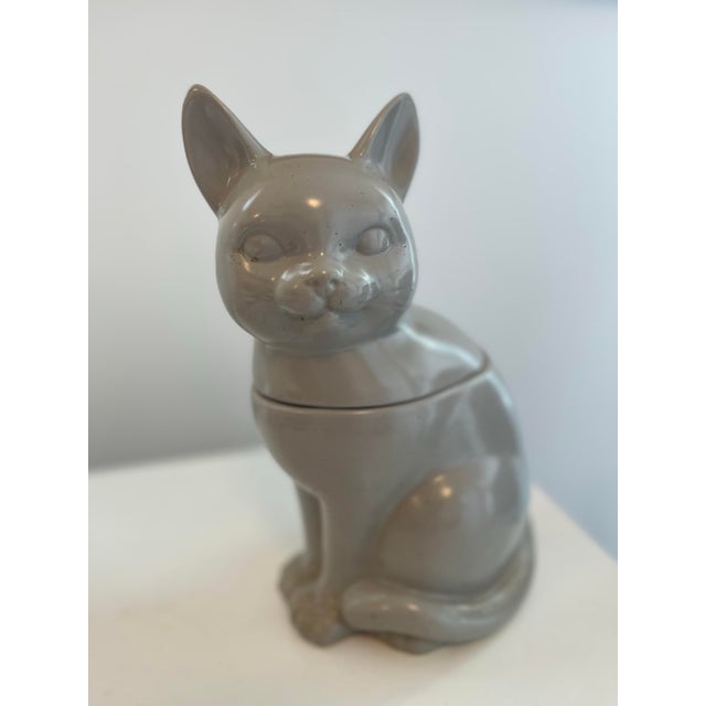 Dove Gray 1980s Gray Stoneware Cat Cookie Jar, For Sale - Image 8 of 9