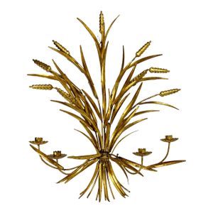 Vintage Large Gilt Tole Sheaf of Wheat Wall Candle Sconce