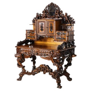 19th Century French Baroque Neo-Gothic Carved Secretaire For Sale