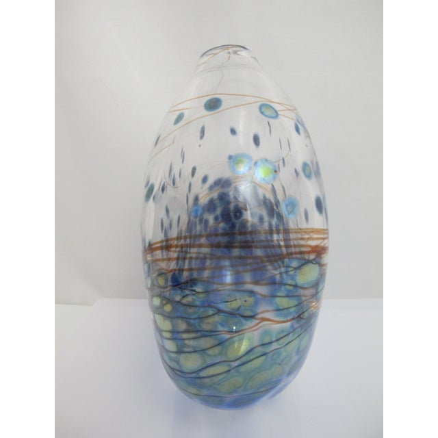 Blue Donald Carlson Pacific Nw Blue Green Studio Art Glass Spherical Vase For Sale - Image 8 of 10
