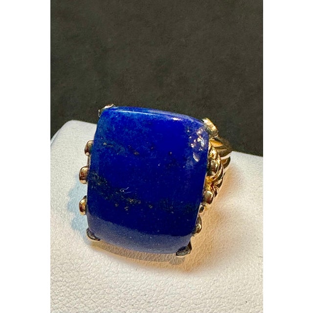 15 Ct Emerald cut Natural Lapis Lazuli Ring in 14 Kt Yellow Gold, Estate Size 7 For Sale - Image 15 of 18