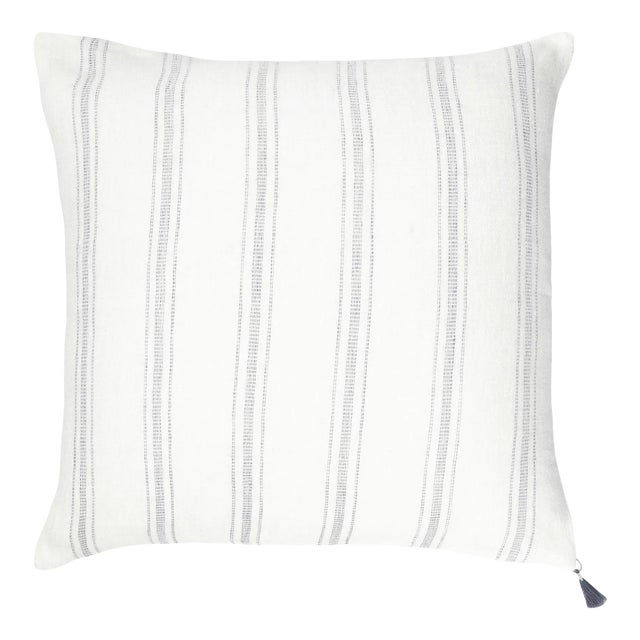 White With Grey Stripes Down Linen Pillow For Sale