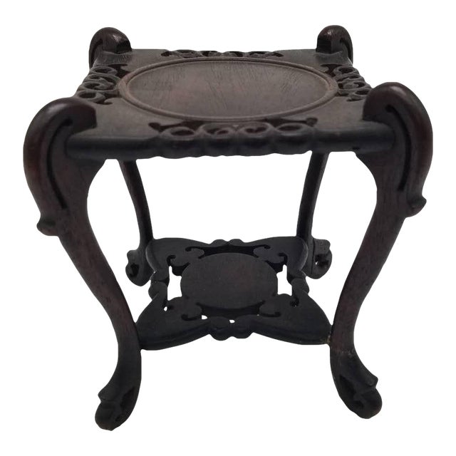 Vintage Japanese Carved Wood Okimono Stand With Curved Legs For Sale