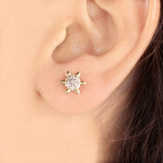 14k Yellow Gold Studs Natural Pave Diamond Earring Unique Wedding Gift For Her. Closure: Screw back Length: 9 Millimetres...