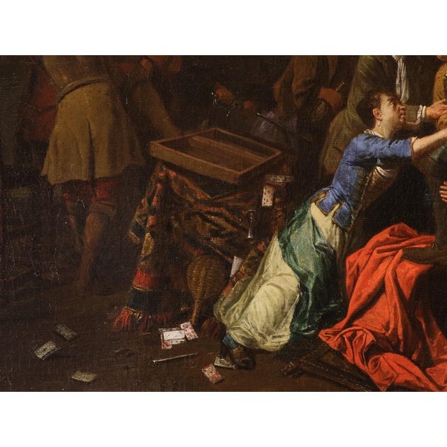 Pieter Angillis, Banquet and Brawl, 1720, Oil on Canvases, Framed, Set of 2 For Sale - Image 11 of 15