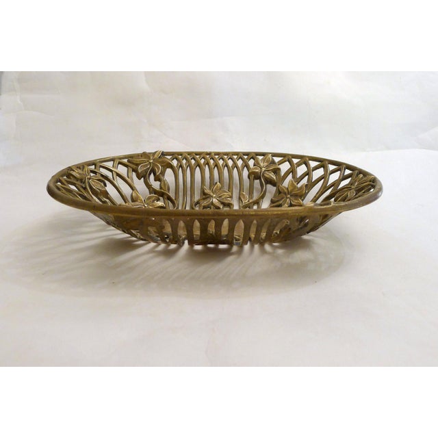 Mid-Century Modern Mid-Century Art Nouveau Style Openwork Gilt Brass Basket, 1950s For Sale - Image 3 of 11