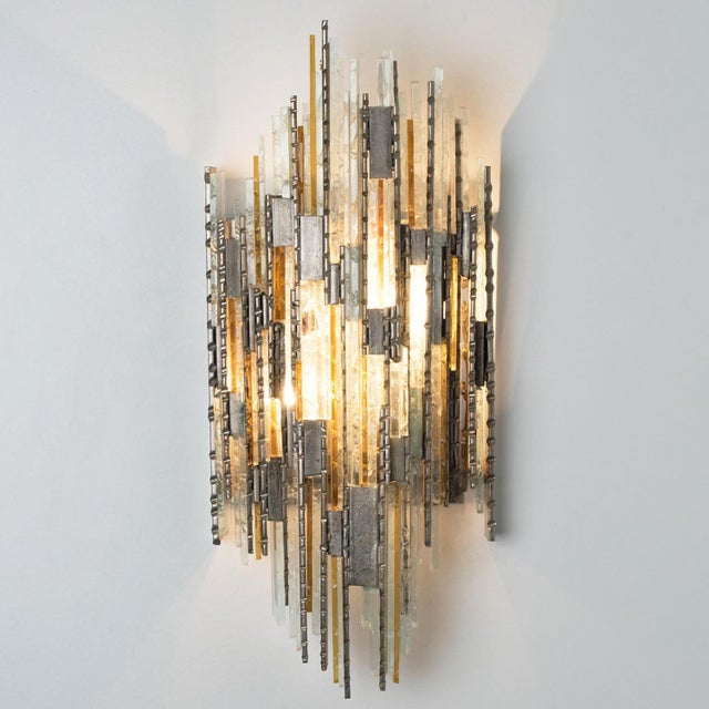 Sculpted Glass Silver Yellow Wall Light from Poliarte, Italy, 1970s For Sale - Image 9 of 13