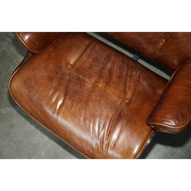 Set of Brown Leather Lounge Armchair and Ottoman with Bentwood Frame from Artsome For Sale - Image 11 of 18
