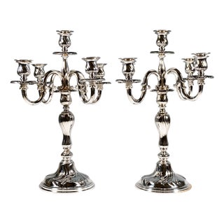 Art Deco Five-Flame Silver Candelabras by Wilhelm Binder Germany, 1920, Set of 2 For Sale