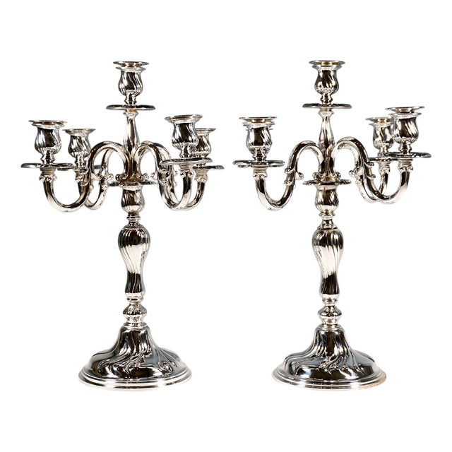 Art Deco Five-Flame Silver Candelabras by Wilhelm Binder Germany, 1920, Set of 2 For Sale
