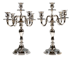 Art Deco Five-Flame Silver Candelabras by Wilhelm Binder Germany, 1920, Set of 2