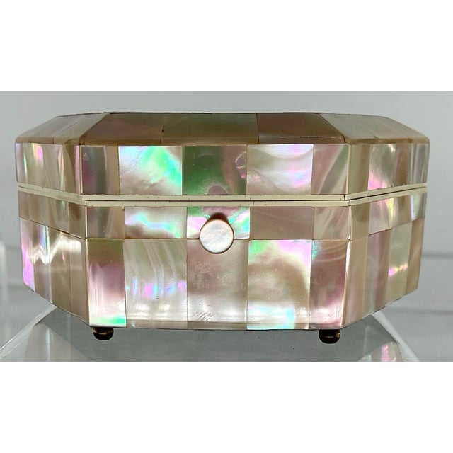 Antique English Mother of Pearl Hexagonal Trinket Box For Sale - Image 4 of 12