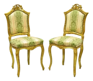 Late 20th Century Vintage French Louis XV Style Gold Giltwood Carved Boudoir Side Chairs - A Pair