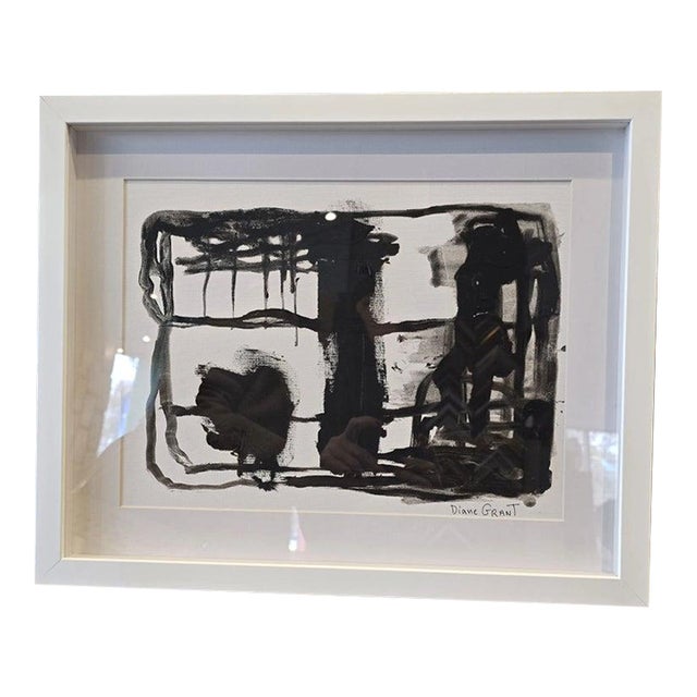 2020s Black and White Abstraction #4 - One-Of-A-Kind High-End White Wood Shadow Box Framed Original Painting by Diane Grant For Sale - Image 5 of 6