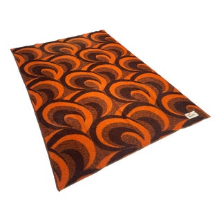 Dutch Pure Wool Throw Blanket in Orange and Brown Swirl from Aabe, 1970s For Sale