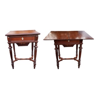 19th Century William and Mary Mahogany Two-Drawer Sewing Table or Side Table For Sale