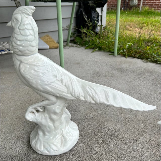 Vintage Circa 1960 Italian Mid Century Modern White Ceramic Pheasant Sculptures - A Pair For Sale In New Orleans - Image 6 of 11