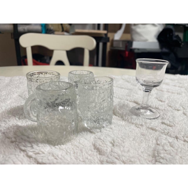 Vintage Textured Glass Mini Mugs & Cordial Glass Barware Set (5 Pieces) For Sale - Image 4 of 12