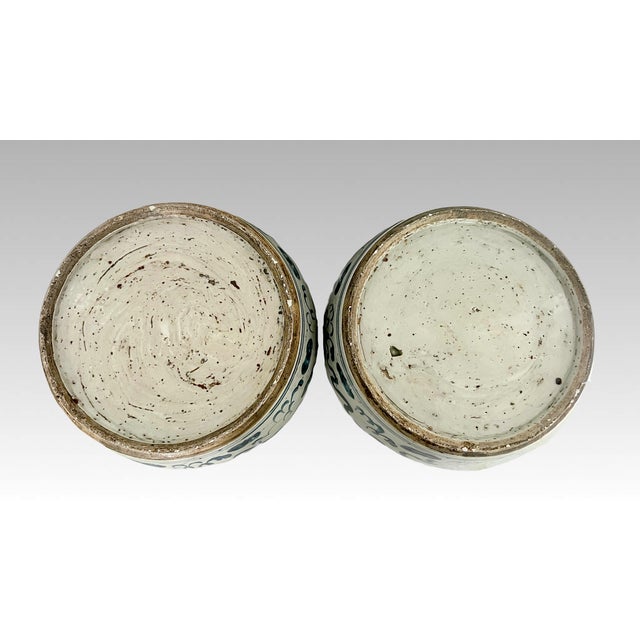 19th Century Qing Chinese Blue and White Antique Storage/Ginger Jars With Foo Lions - A Pair For Sale - Image 10 of 14