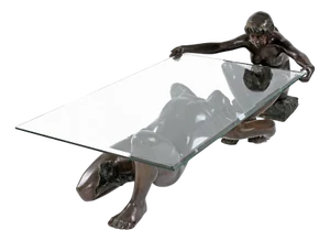 Bronze Figural Sculpture Coffee Table with Glass Top by C. Conndray