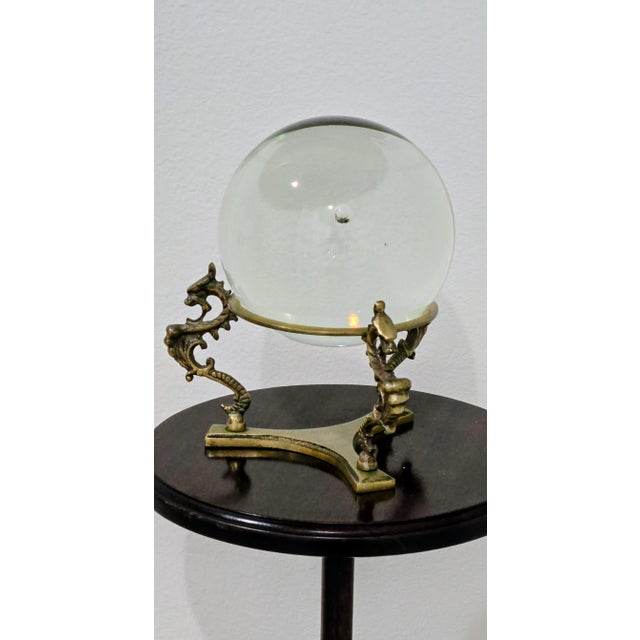 Art Deco Vintage Brass Dragon Crystal Ball Stand – Korean, Mid-20th Century For Sale - Image 3 of 8