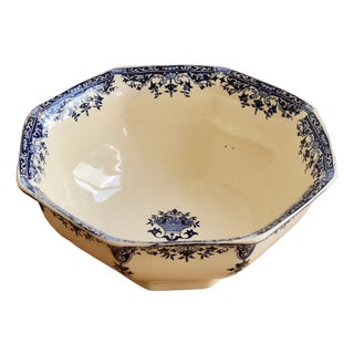 Antique 19th Century Ironstone Salad Bowl with Rouen Pattern from Longchamp For Sale