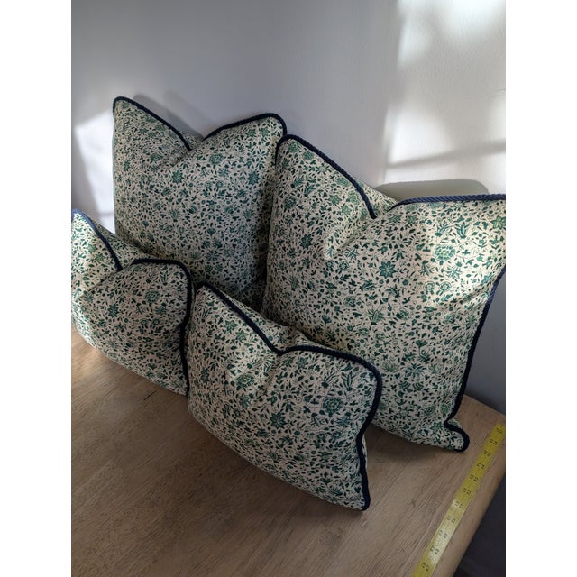 Green Custom Soane Britain Jasmine & Frangipani Pillows - 18" Pair and 11x14" Pair For Sale - Image 8 of 13