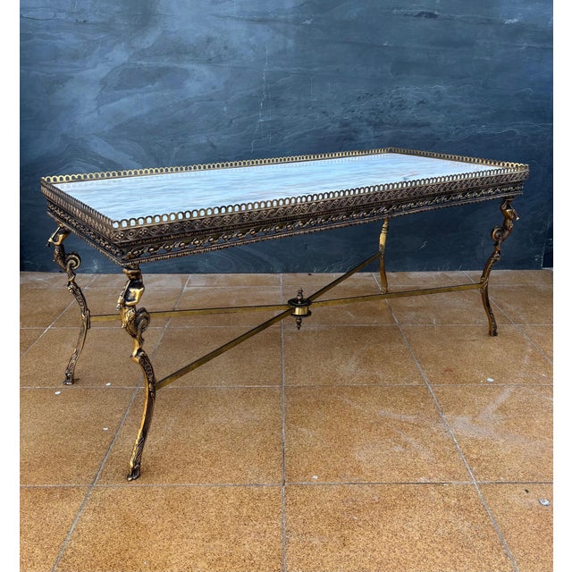 Neoclassical Bronze and Marble Coffee Table with Swan Motifs, 1940s For Sale - Image 6 of 13